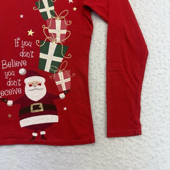 Christmas Shirt Womens Medium M Red Santa Claus Presents Long Sleeve Holiday - Picture 6 of 12